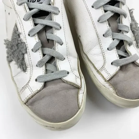 Golden Goose Superstar Low Top Sneakers White Leather Grey Fleece Star Womens 38 - Picture 3 of 16